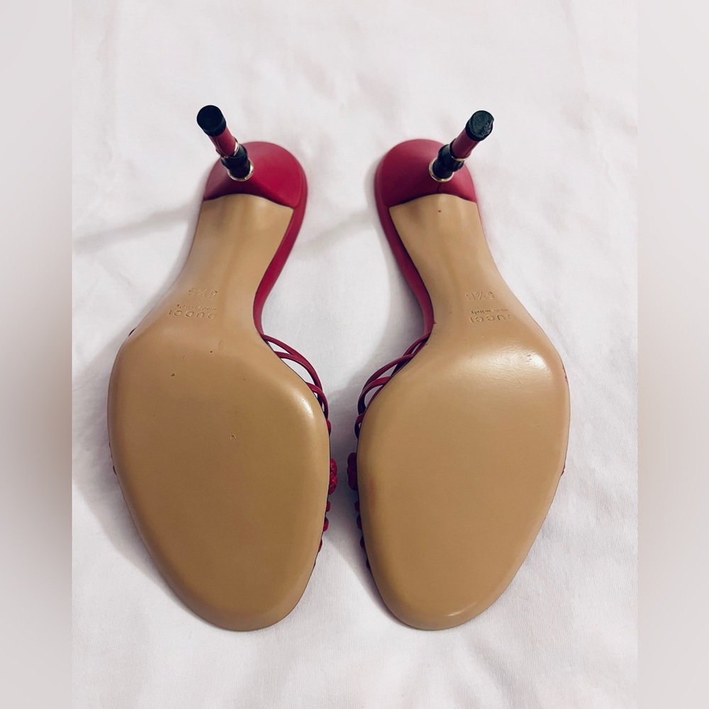 (NEW) Gucci Pink Bamboo Heels Sandals, 5.5B - Picture 9 of 10